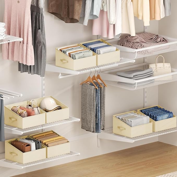 DIMJ Closet Storage Bins - Fabric Storage Baskets for Shelves, Collapsible Closet Organizers and Storage with Handles, Trapezoid Shelf Organization Storage Cubes for Purse, Toys, Books, Towel, Socks
