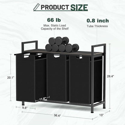 Sonharlar Laundry Hamper, Laundry Sorter with 3 Pull-Out Removable Oxford Fabric Bags Cloth Laundry Basket 3 x 10 Gallons (Charcoal Black)