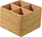 i-lan Natural Rattan 4 Compartments Cooking Utensil Silverware Organizer Holder Cosmetics Storage Box Cutlery Caddy Flatware Serving Basket (180mm 4-Compartment Box)