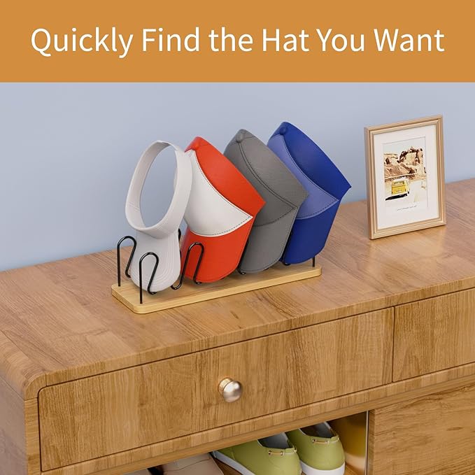 Hat Organizer for baseball Caps 2 Pack Wooden Hat Rack Stand for Closet Storage up to 14 Ball Caps