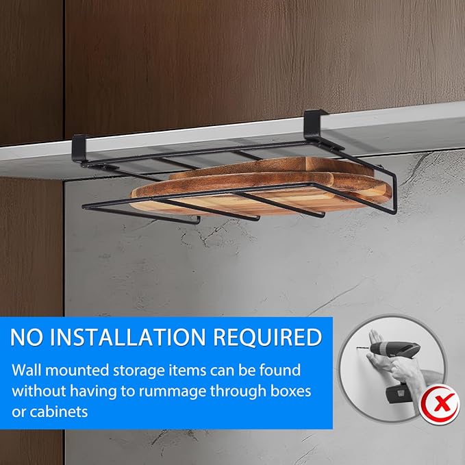 Housoutil Stainless Steel Under Cabinet Cutting Board Holder, One-Layer Chopping Board Holder, Space-Saving Rack for Countertop and Cabinet Door Storage