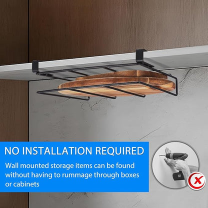 Housoutil Stainless Steel Under Cabinet Cutting Board Holder, One-Layer Chopping Board Holder, Space-Saving Rack for Countertop and Cabinet Door Storage