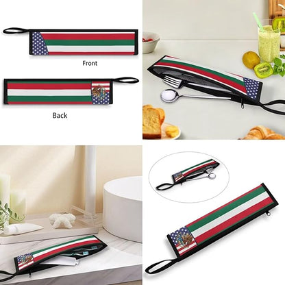 COEQINE Utensil Holder With Mexico Flag Themes Fork Spoon Bowl Organizer For Party Portable Leafproof Portable Travel Accessories Travel Silverware Case With Handles,Independence Day Decor