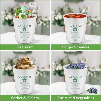 cyrico Ice Cream Containers with Silicone Lids for Homemade Ice Cream, 4 Pack 1 Quart Each Reusable Sorbet Frozen Yogurt Storage Containers Set BPA Free Stackable Leakproof Dishwasher Freezer Safe