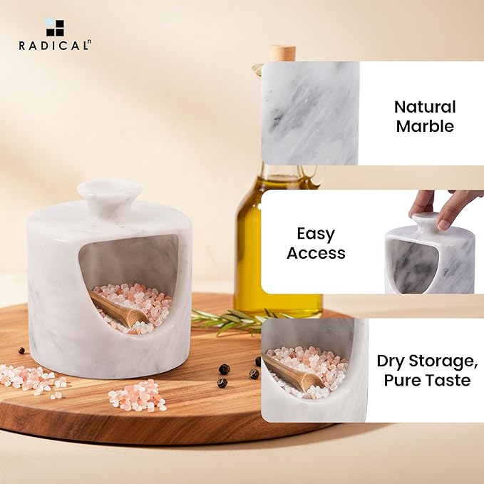 Radicaln Marble Salt Cellar 4.5" Inch White Handmade Salt Jar & Table Salt Storage For Kitchen Countertop, Ideal Pig Salt Container, Salts Dish & Sugar Bowl For Table