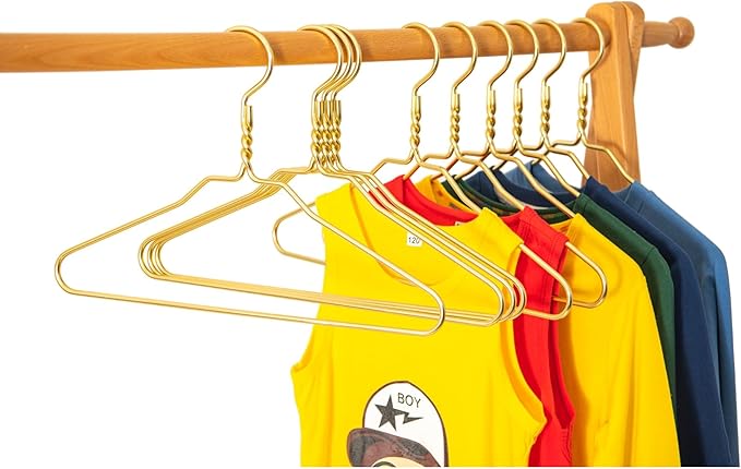 Beautiful Gold Aluminum Metal Suit Hangers Heavy Duty Coat Hangers (14" Junior/Teens Size - 100 Pack)