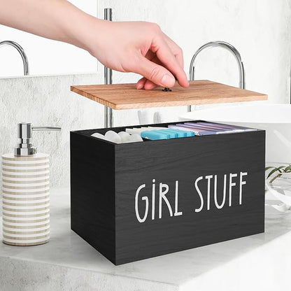 Tampon Holder for Bathroom,Feminine Product Organizer with Lid,Shark Week Tampon Storage Pad and Lady Stuff Box Tampon Organizer for Bathroom (Black)