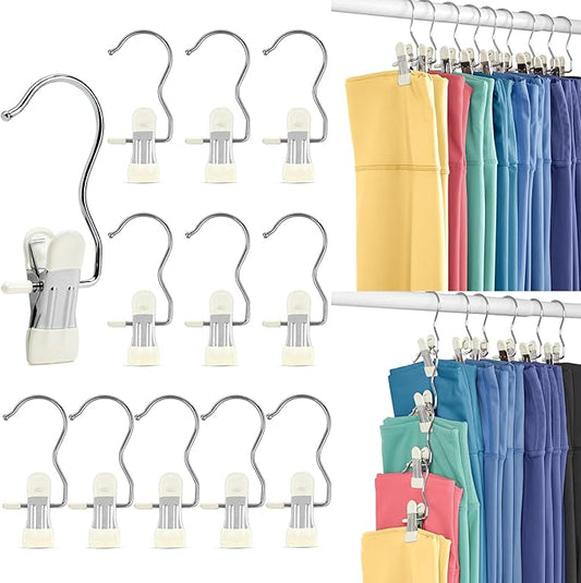 HOUSE DAY Legging and Yoga Pants Hangers with Clips 60 Pack, Closet Organizer Clips, Space Saving Hanging Clips for Hat, Bag, and Home Storage - Ivory