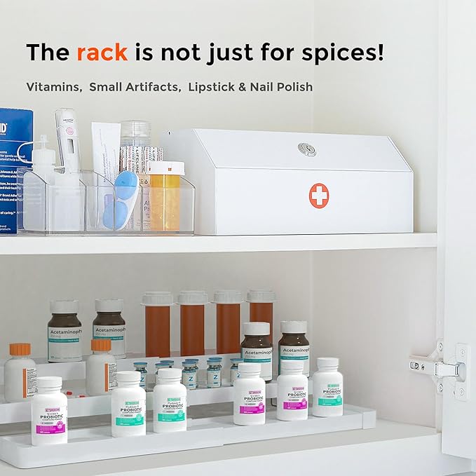 Expandable Spice Rack Organizer for Cabinet - 3 Tier Adjustable Cabinet Spice Organizer Easy Visibility - Spice Organizer for Cabinet Countertop Cupboard Pantry Organization (White)