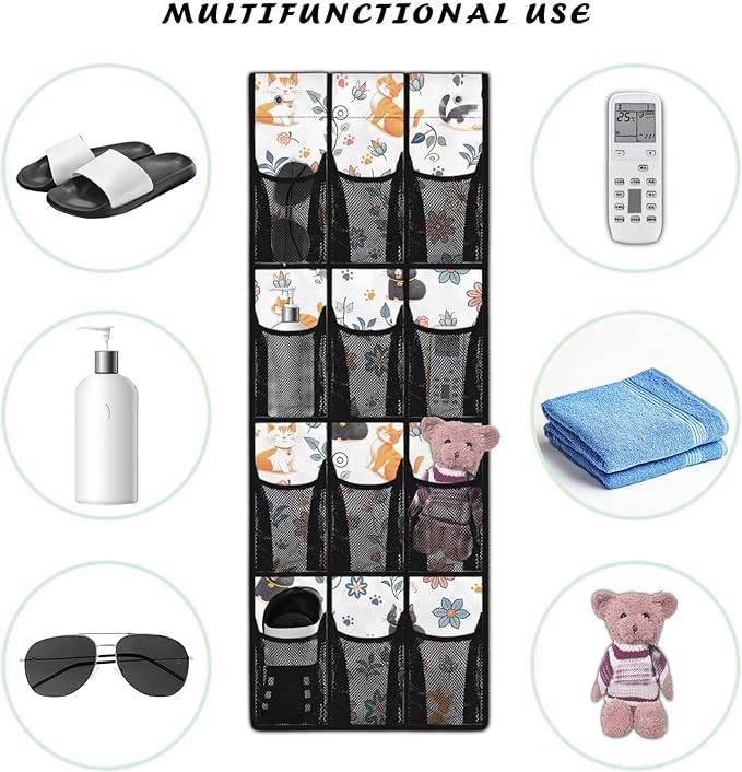 Corgi Behind Door Shoes Hang Holder Rack,Shoe Organizer Door Hanger with 12 Mesh Large Pockets,Space Saver,Unique Print