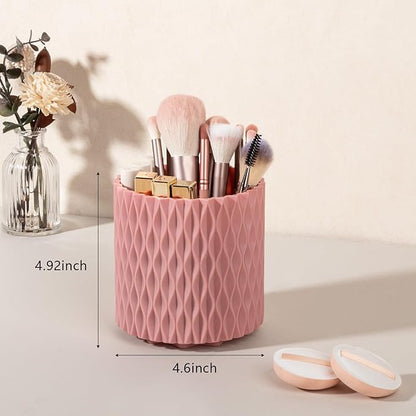 Anyoifax Makeup Brush Holder Organizer 361°Rotating Make Up Brushes Container for Vanity, Spinning Cosmetics Storage Cup, Ripple Pink
