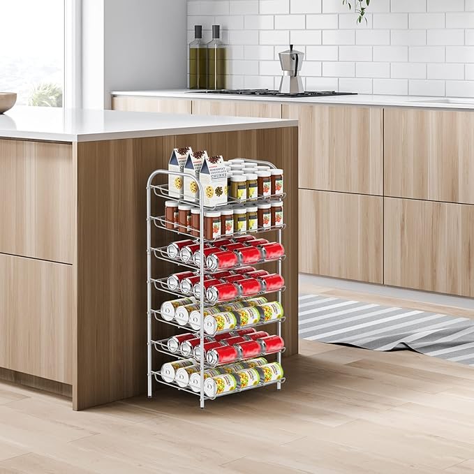 DOMYDEVM Can Rack Storage Organizer, 7 Tier Canned Goods Organizer, Silver Beverage Soda Holder Holds up to 84 Can, Can Drink Storage Organizer for Pantry Kitchen