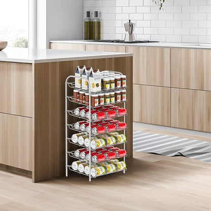 DOMYDEVM Can Rack Storage Organizer, 7 Tier Canned Goods Organizer, Silver Beverage Soda Holder Holds up to 84 Can, Can Drink Storage Organizer for Pantry Kitchen