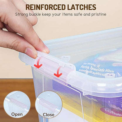 GAMENOTE 6 Quart Storage Bins with Lids, Plastic Latching Box for Classroom & Kids Toy Storage,Stackable Shoe Box Size Containers for STEM Morning Tubs, Crafts & Building Blocks (12, Clear)