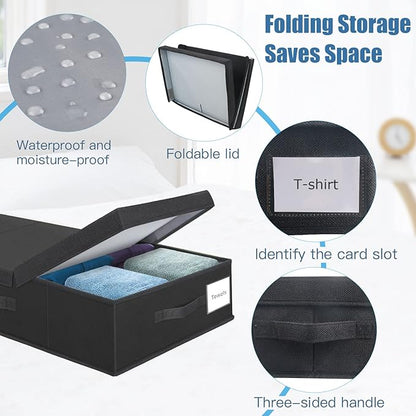 Supowin Underbed Storage Containers Bin with Lids (Set of 2) Large Under Bed Storage Organizer Box with Handle, Foldable Under the Storage Bags for Organizing Clothes, Shoes, Blankets, Pillows-Black
