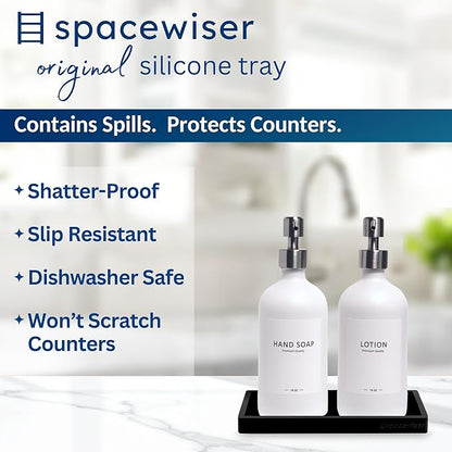 Spacewiser Countertop and Vanity Tray - 2 PC Small 7.7" Silicone Bathroom Trays, Kitchen Soap Tray, Dish Sponge Soap Holder Kitchen Sink Organizer Caddy, Bathroom Counter Trays for Lotion Dispenser
