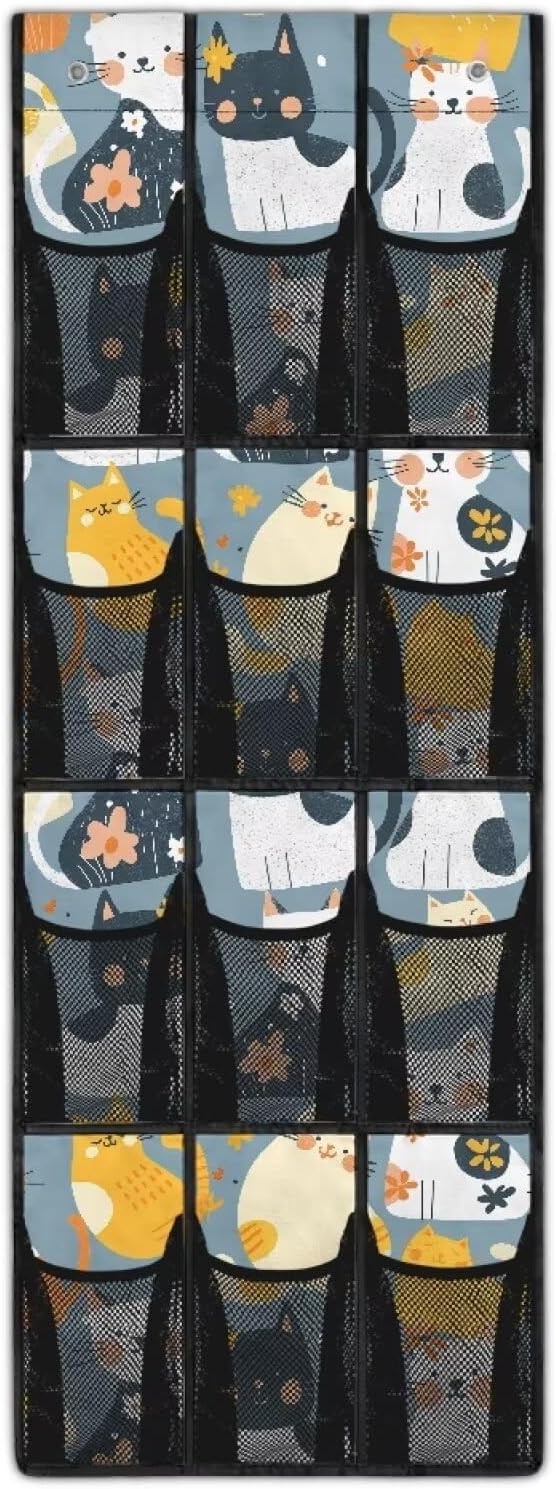 Flower Cat Over The Door Shoe Organizer,Small Hanging Shoe Rack for Closet,Quick Dry Mesh Organizer Hanging for Pantry Bathroom Closet,Organizer for Bedroom Bathroom,Kitchen