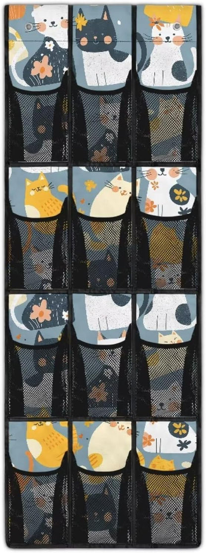 Flower Cat Over The Door Shoe Organizer,Small Hanging Shoe Rack for Closet,Quick Dry Mesh Organizer Hanging for Pantry Bathroom Closet,Organizer for Bedroom Bathroom,Kitchen