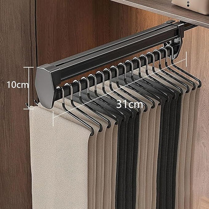 Pull Out Valet Rod for Pants Hangers, Top Mounted Adjustable Sliding Closet Rail, Made of Aluminum Alloy, Smooth Pull-Out, Heavy Duty Trouser Rack Bar for Skirts, Shirts