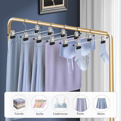 Pants Hangers with Wide Clips 100 Pack Adjustable Skirt Hangers for Women Non-Slip Clothes Hanger for Pants Heavy Duty Space Saving Trousers Hanger for Jeans,Shorts Black,12Inch