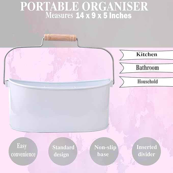 Alpha Living Home Farmhouse 4 Section Galvanized Utensil Caddy - Versatile Organizer for Kitchen, Party & Outdoor Events Rustic Silverware Holder, Cutlery Organizer, Picnic (White)