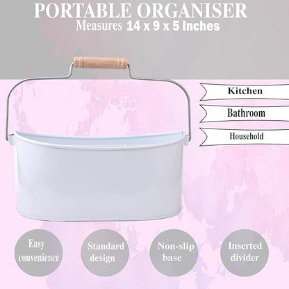 Alpha Living Home Farmhouse 4 Section Galvanized Utensil Caddy - Versatile Organizer for Kitchen, Party & Outdoor Events Rustic Silverware Holder, Cutlery Organizer, Picnic (White)
