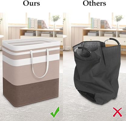 StorageRight Large Collapsible Laundry Basket Hamper with Easy Carry Handles，Freestanding Clothes Hampers for Laundry, Bedroom, Dorm, Towels, Toys, 100L, Khaki