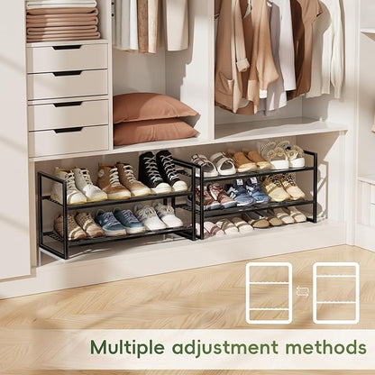 2 Tier Shoe Rack, Industrial 27" Wide Shoe Organizer with Extra Thick Metal Frame, Closet Shoe Shelf with Quick Assembly, Matte Black