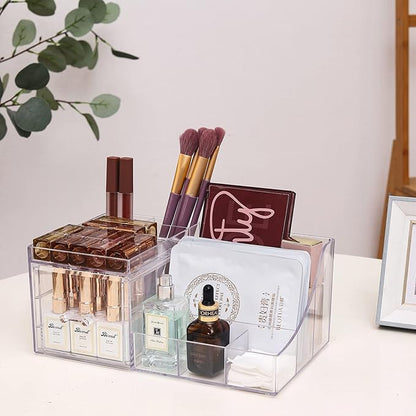 Cq acrylic1 Pack Clear Makeup Organizer Countertop,Stackable 1 Drawers Skincare Organizer,Cute Skin Care Organizer for Vanity Hair Clip,Jewelry,Beauty Product Desk and Make Up Organizers for Vanity