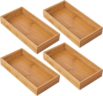 mDesign Wooden Bamboo Drawer Organizer - 12" Long Stackable Storage Box Tray for Kitchen Drawers/Cabinet - Utensil, Silverware, Spatula, and Flatware Holder - Echo Collection - 4 Pack, Natural Wood