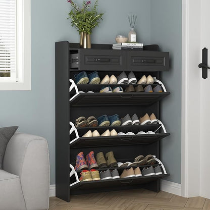 VERYKE Shoe Storage Cabinet for Entryway with 3 Flip Drawers and 2 Top Drawers,Large Shoe Rack Organizer Cabinet for Closet,Hallway