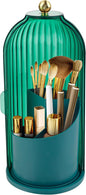 Makeup Brush Holder with Lid 360 Rotating Makeup Brush Organizer, Dustproof Waterproof Material & with 3 Compartments for Organized Storage, Dressing Tables Clear Storage Skincare Cosmetic (Green)
