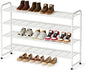 KEETDY 4-Tier Long Shoe Rack for Closet Floor, Wide Shoe Organizer Storage, Stackable Shoe Rack for Entryway Metal Shoe Shelf for 30 Pairs Men Sneakers with Wire Grid for Bedroom, White