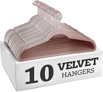 Non-Slip Velvet Hangers - Ultra Thin Space Saving Suit Hanger with 360 Degree Swivel Hook - Strong and Durable Velvet Clothes Hangers - Coat Hangers for a No Hanger Marks (Pink, Pack of 10)