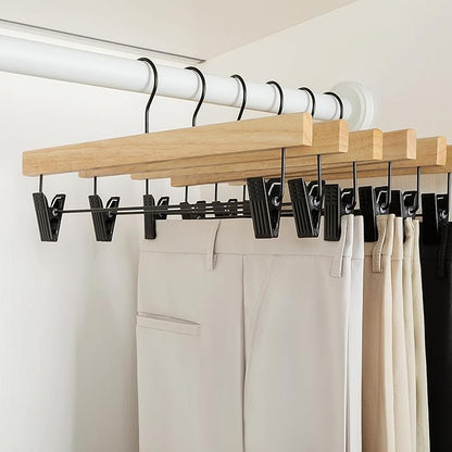 TOPIA HANGER Pants Hangers 20 Pack, Wooden Clothes Hangers with Black Clips and Rotatable Hook, Durable Natural Rubber Wood Hangers for Skirts, Pants, Jeans, Shorts - CTS05N