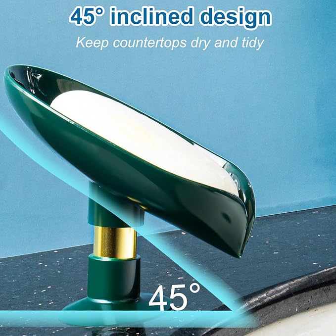 2 Pack Soap Holder, Self Draining Soap Dish Holder, Not Punched Easy Clean Bar Soap Holder, with Suction Cup Soap Dish Suitable for Shower, Bathroom, Kitchen Sink (Dark + Light Green)