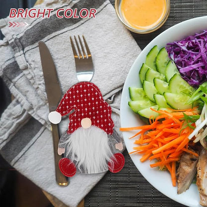 Luxshiny 12pcs Christmas Tableware Bags Gnome Cutlery Bags Xmas Cutlery Pouch Cover Holiday Table Flatware Pouches for Chopsticks Spoon Fork Christmas Table Decorations