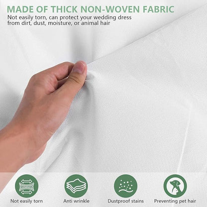 72" Long Wedding Dress Garment Bag Cover for Gowns Women with 10'' Gusseted Dress Bags 4 Pocket (White 1 Pack)