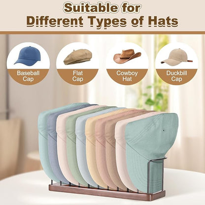 Hat Organizer for Baseball Caps, Wooden Tabletop Hat Rack Holder for 10 Hats Hat Display Stand for Closet Organizers and Storage Brown 1 Pack