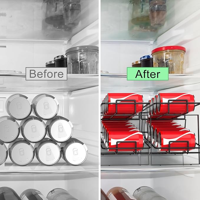 MOOACE 4 Pack Can Dispenser Rack, Can Organizer for Pantry Kitchen Cabinet, Canned Food Storage Holder for Refrigerator Countertop, Black