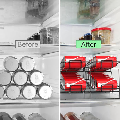 MOOACE 4 Pack Can Dispenser Rack, Can Organizer for Pantry Kitchen Cabinet, Canned Food Storage Holder for Refrigerator Countertop, Black