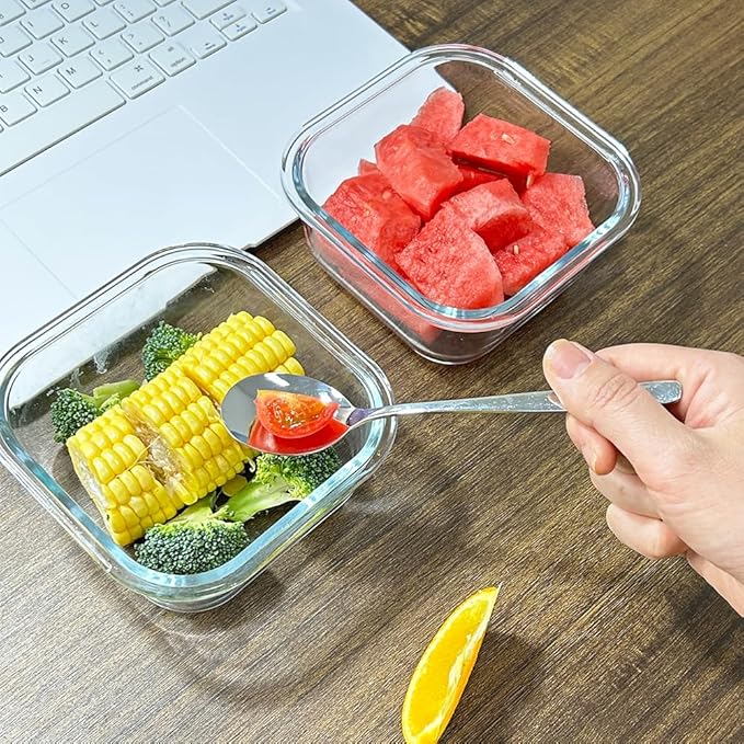 2 Cup Square Glass Food Containers set, Small Square Food Storage Containers With Airtight Lids, BPA free 16oz small Glass Meal Prep Bowls, Dishwasher, Microwave, Freezer Safe (Dark Blue)