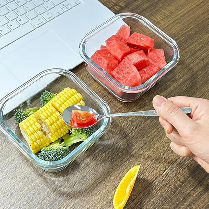 2 Cup Square Glass Food Containers set, Small Square Food Storage Containers With Airtight Lids, BPA free 16oz small Glass Meal Prep Bowls, Dishwasher, Microwave, Freezer Safe (Dark Blue)