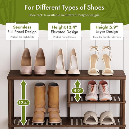 Bamboo Shoe Rack, 4 Tiers Shoe Organizer for Closet, Shoes Storage for 20-24 Pairs, Freestanding Shoe Shelf with Removable Pocket for Entryway Bedroom Front Door Dorm, Walnut Brown