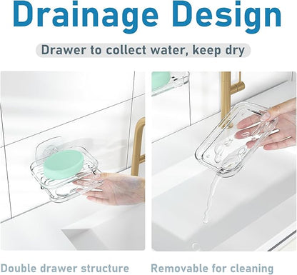 Soap Dish for Shower Clear Soap Holder Pull-Out Water Tray No Drilling Required Strong Fixation for Rv Bathroom and Kitchen Easy（1 Pack）