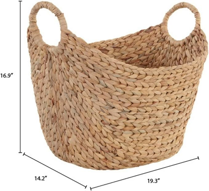Extra Large Water Hyacinth Boat Basket–Natural Handwoven Decorative Storage Basket for Towels, Blankets, Laundry, Toys, or Living Room and Bedroom Organization