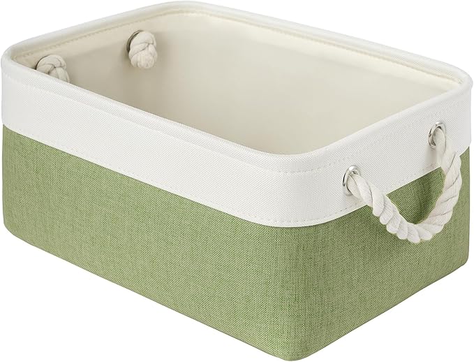 Storage Baskets for Shelves 13.8x9.8x6.7 Inch, Foldable Fabric Storage Bins with Handles, Small Storage Baskets for Organizing Closet, Office, Home Organization (1-Pack, White&Green)