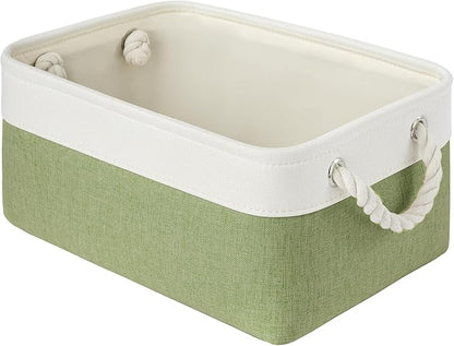 Storage Baskets for Shelves 13.8x9.8x6.7 Inch, Foldable Fabric Storage Bins with Handles, Small Storage Baskets for Organizing Closet, Office, Home Organization (1-Pack, White&Green)