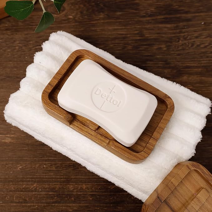 Self Draining Soap Dish by HTB,Teak Wood Soap Holder,Sponge Holder for Kitchen,Soap Saver for Shower, Bathroom, Sink, Kitchen and Countertop