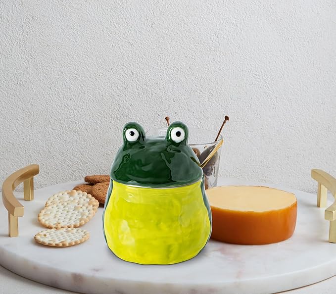 dgudgu Frog Salt Cellar With Lid And Spoon Ceramic Salt Container Green Salt Box Cute Salt Containers For Countertop– Elegant Salt Holder For Countertop